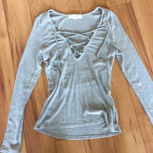 grey lace up shirt